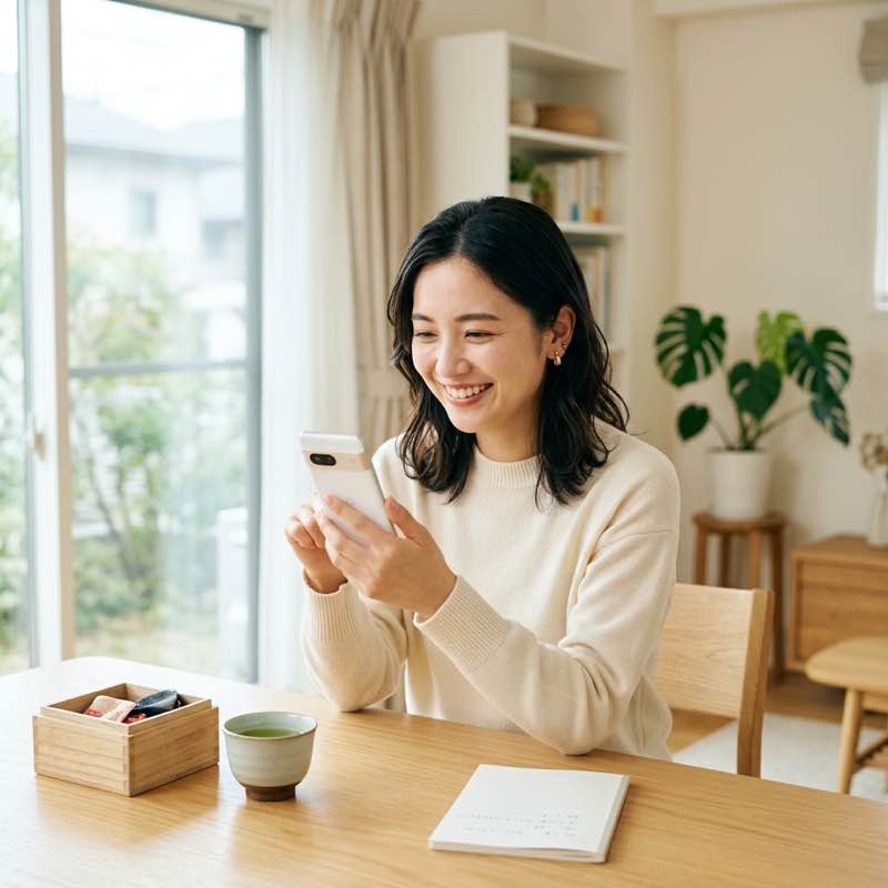 スマホで口コミを調べる女性