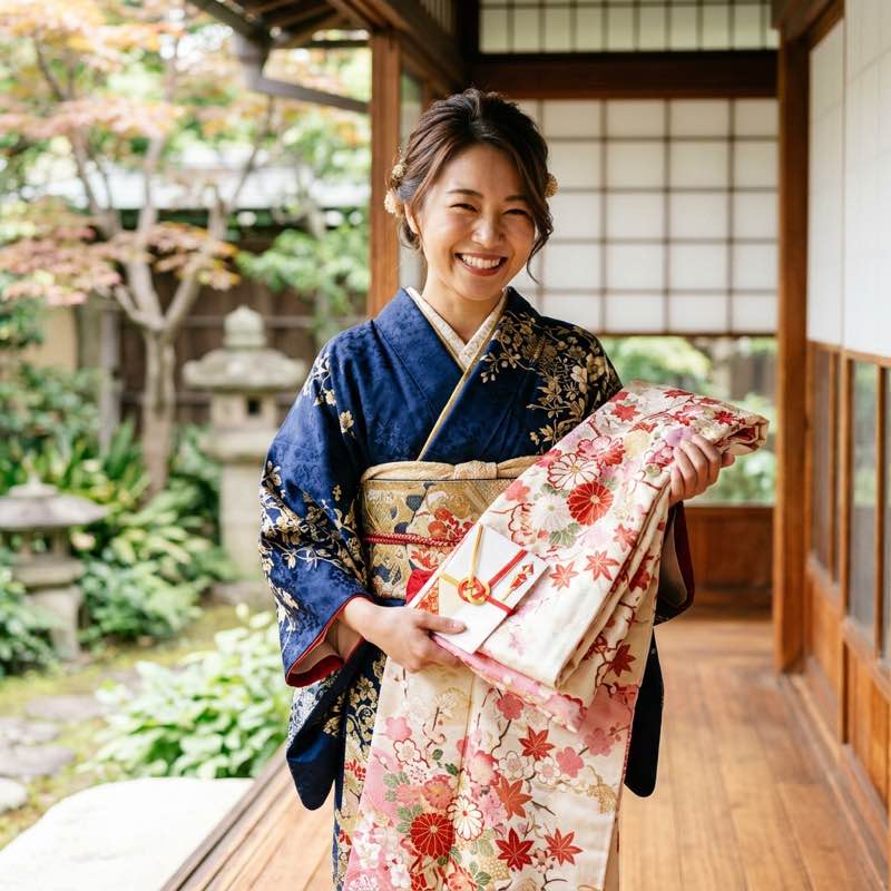 満足して着物を売却する女性