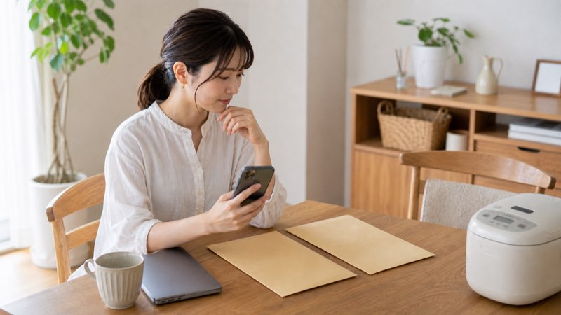 出張買取サービスを比較しながら家の整理方法を考える様子