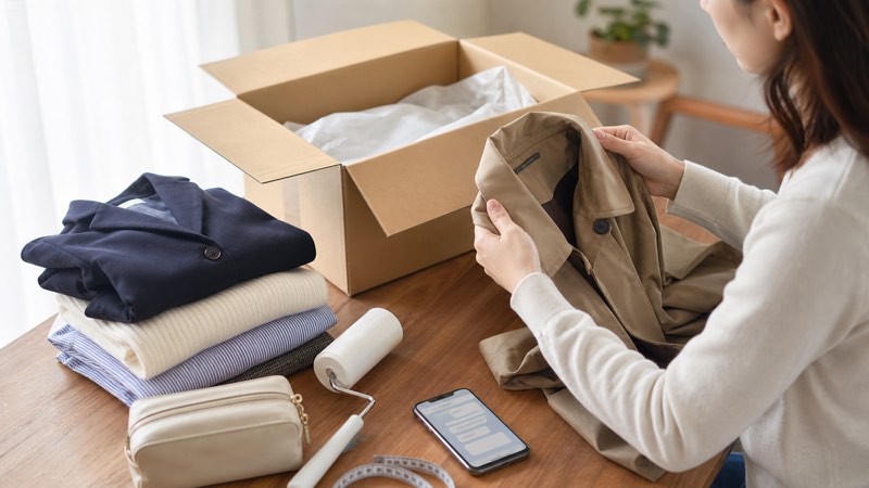 ゾゾタウン買取り前に服の状態を確認する様子