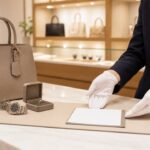 コメ兵の店頭買取予約でブランド品を査定カウンターに持ち込む様子