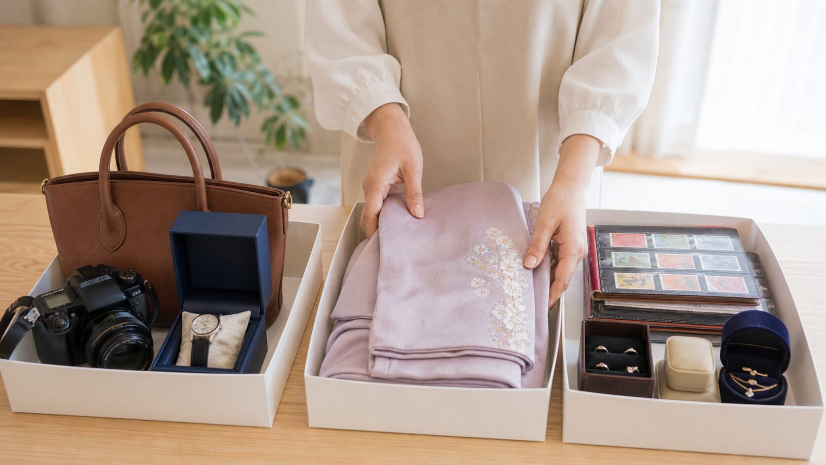 出張買取前に品物を仕分けする様子
