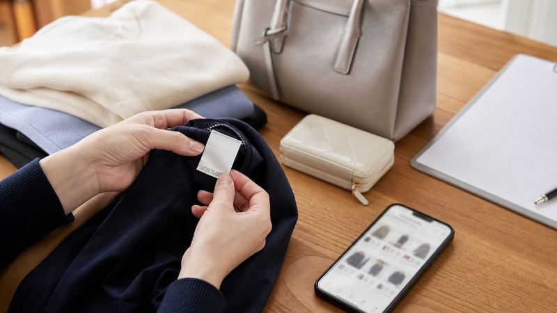 リクロの評判を見る前にブランド服の状態を確認する様子