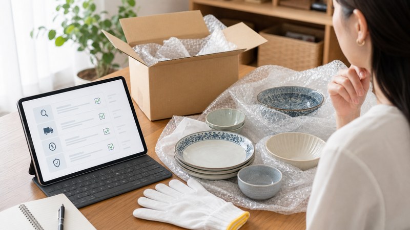 食器買取の出張査定と宅配査定を比較するイメージ