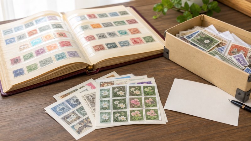 切手買取はどこがいいか比較して査定前に整理する様子