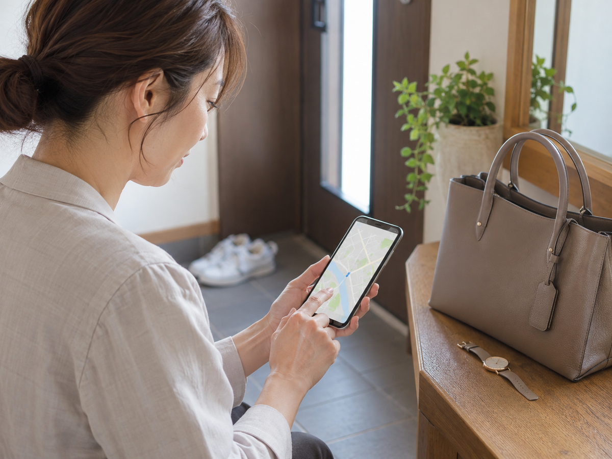 店舗前で受付を確認する場面