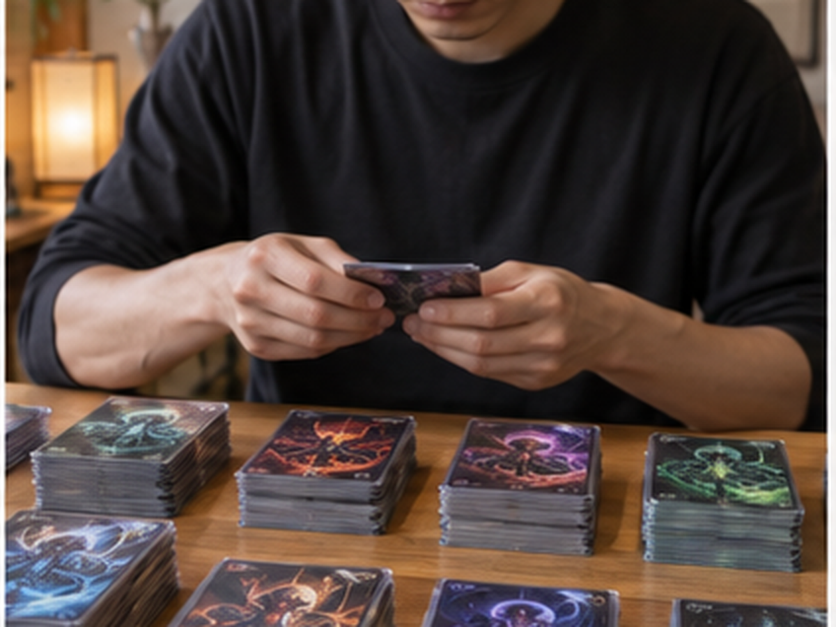 大量のデジモンカードの売却準備
