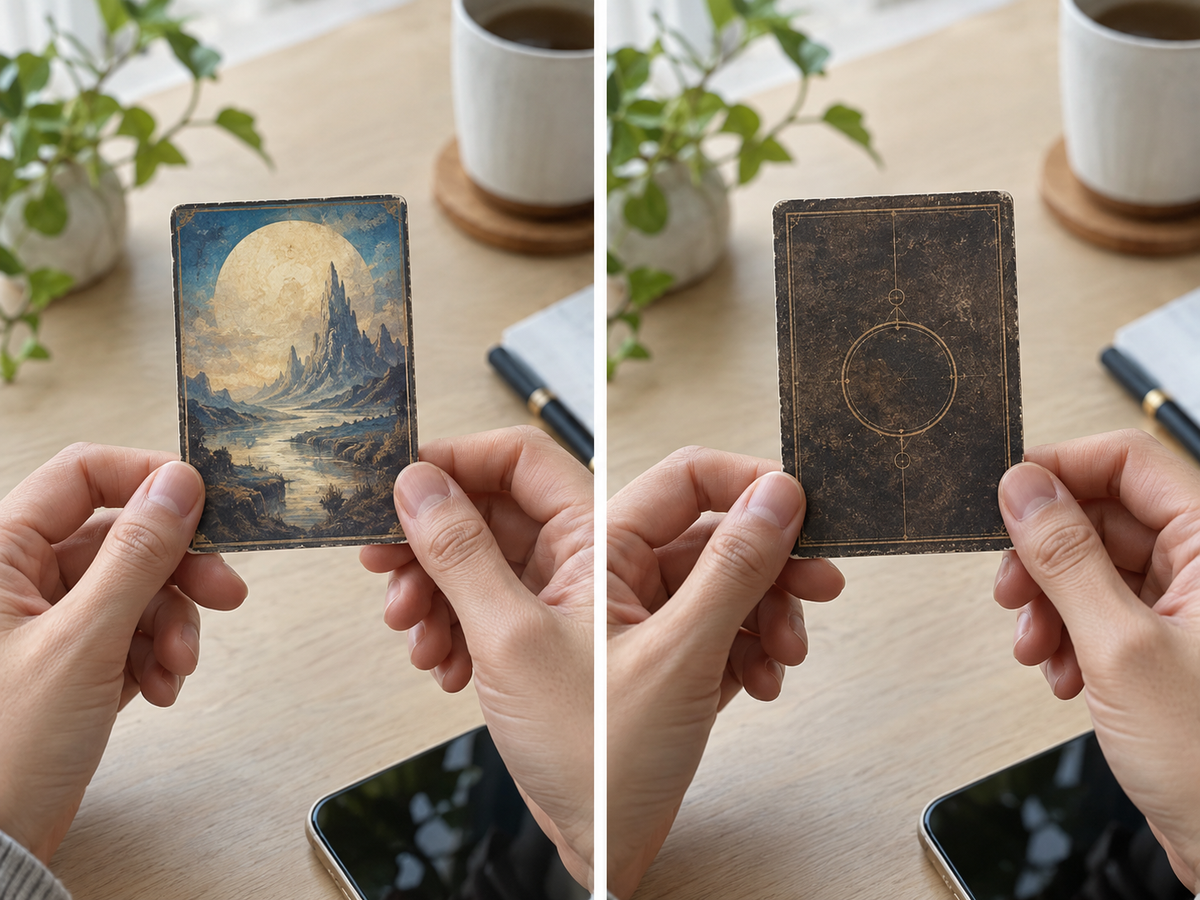 古い遊戯王カードを確認する場面