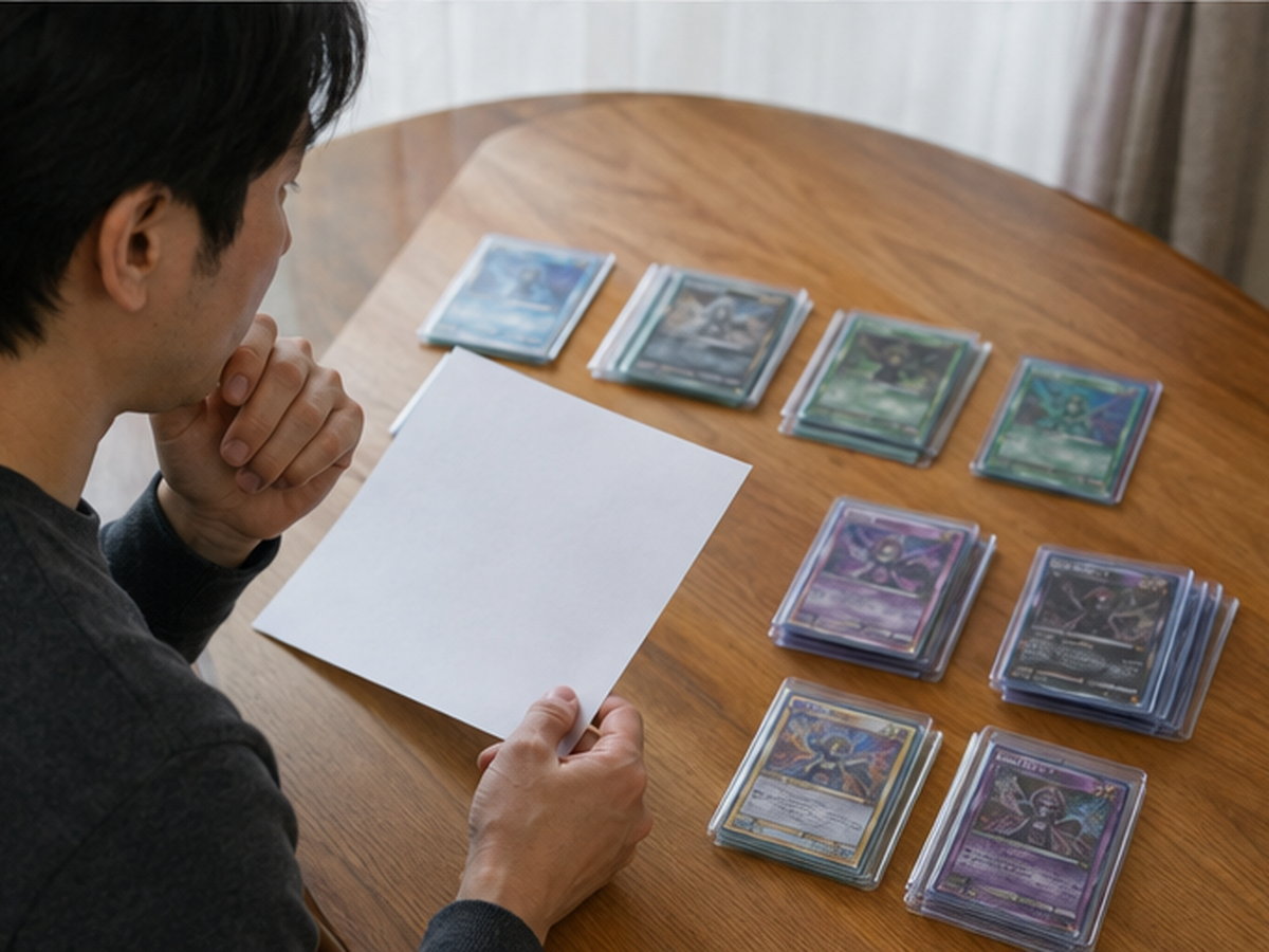 査定待ちのカードを整理する場面