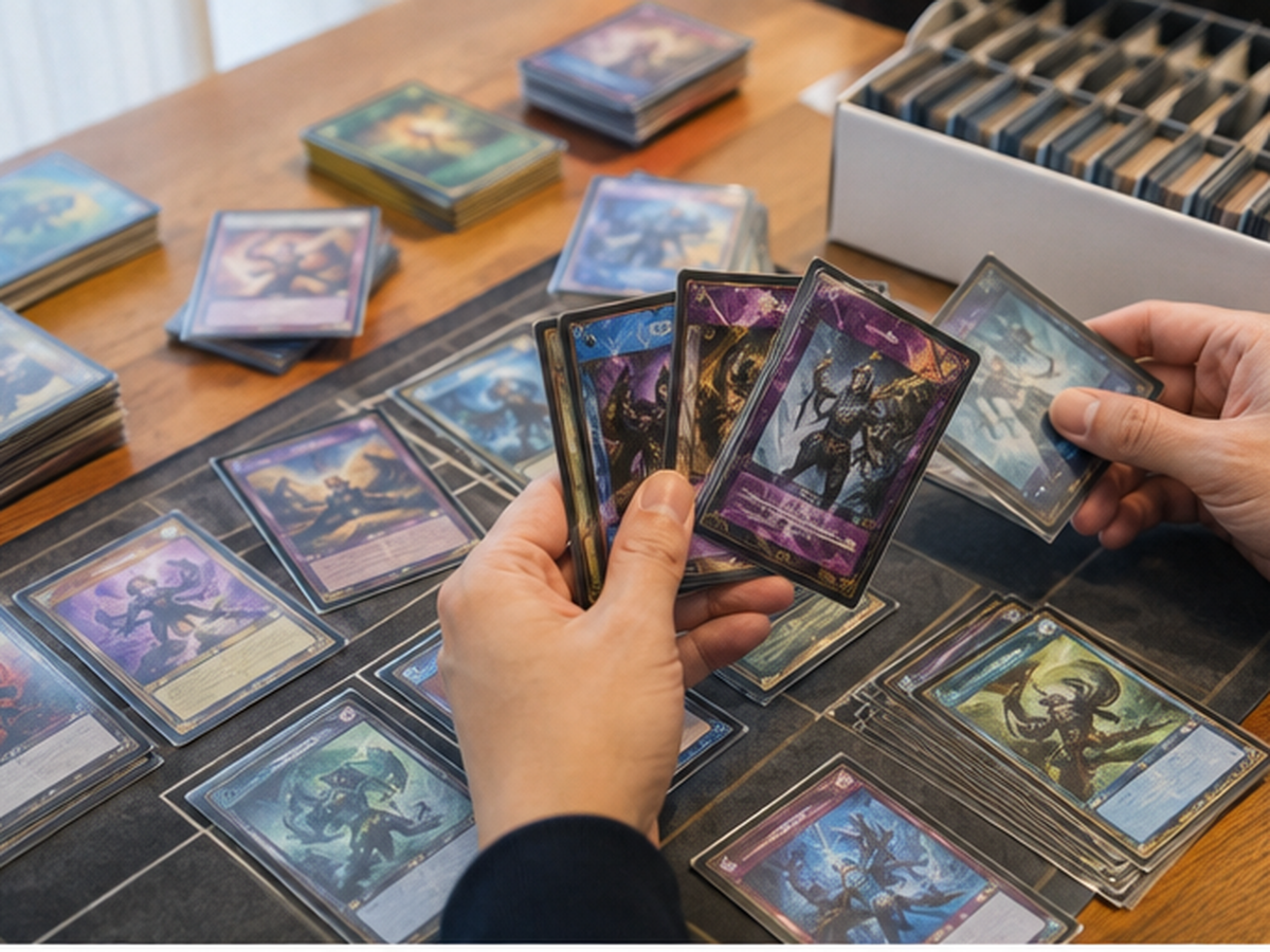 遊戯王系カードを仕分ける場面