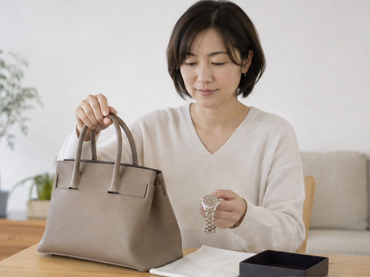 来店前に品物と書類を準備する場面