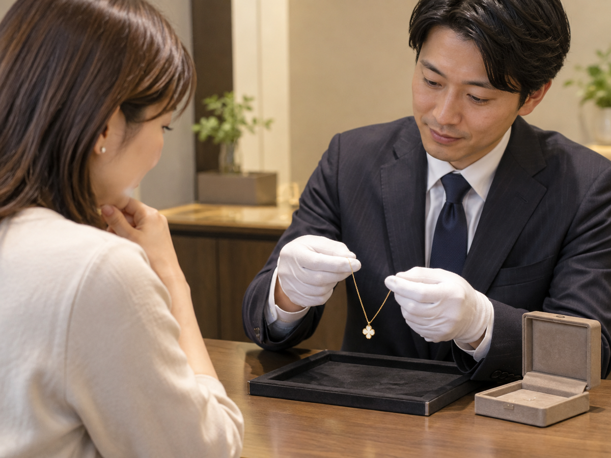 店頭でジュエリーを相談する場面