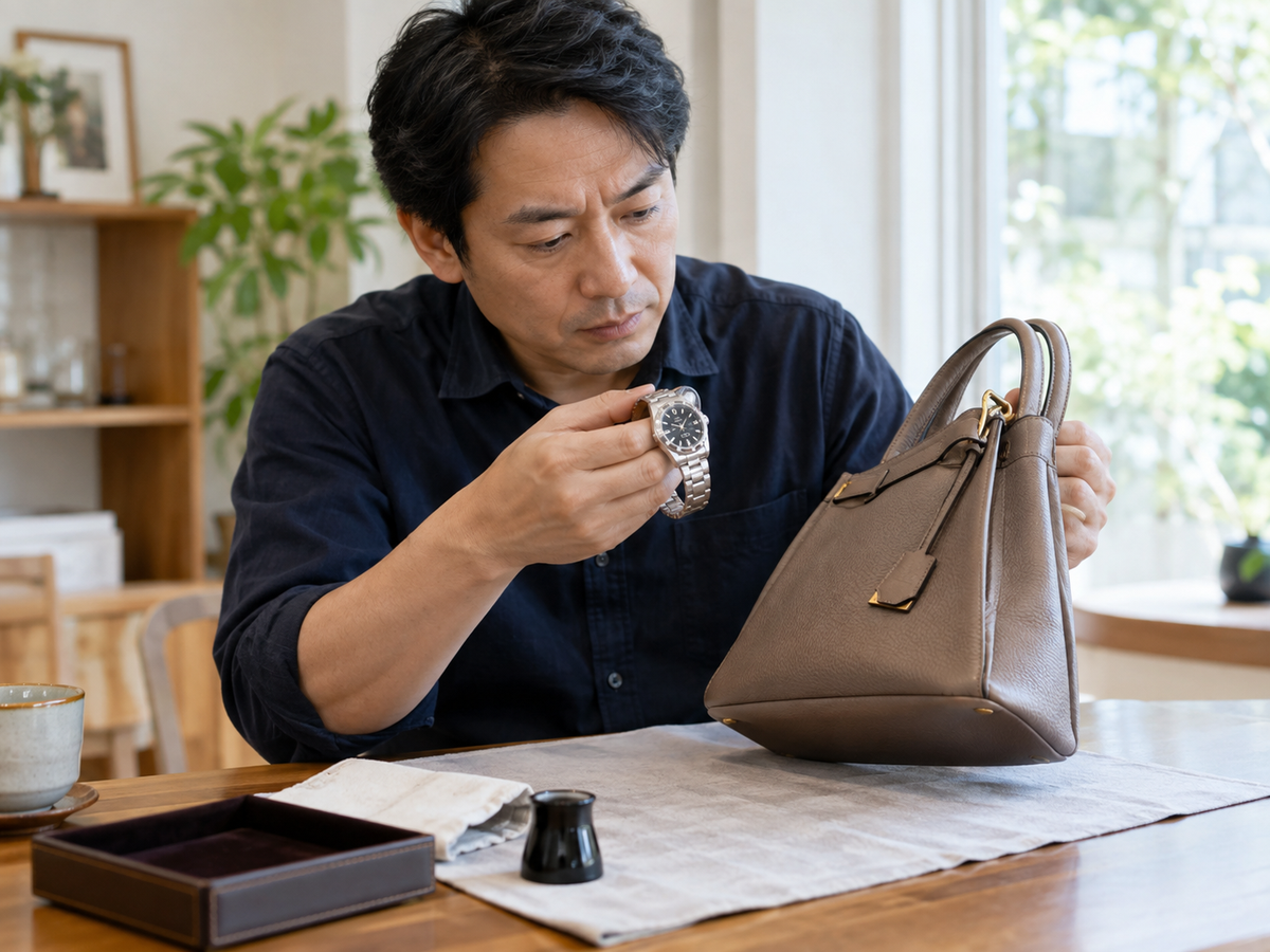 二社比較前にブランド品を準備する場面