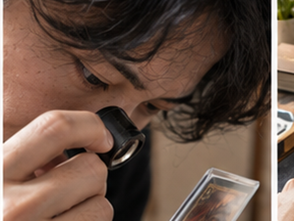 炎を描いた希少カードを確認する場面
