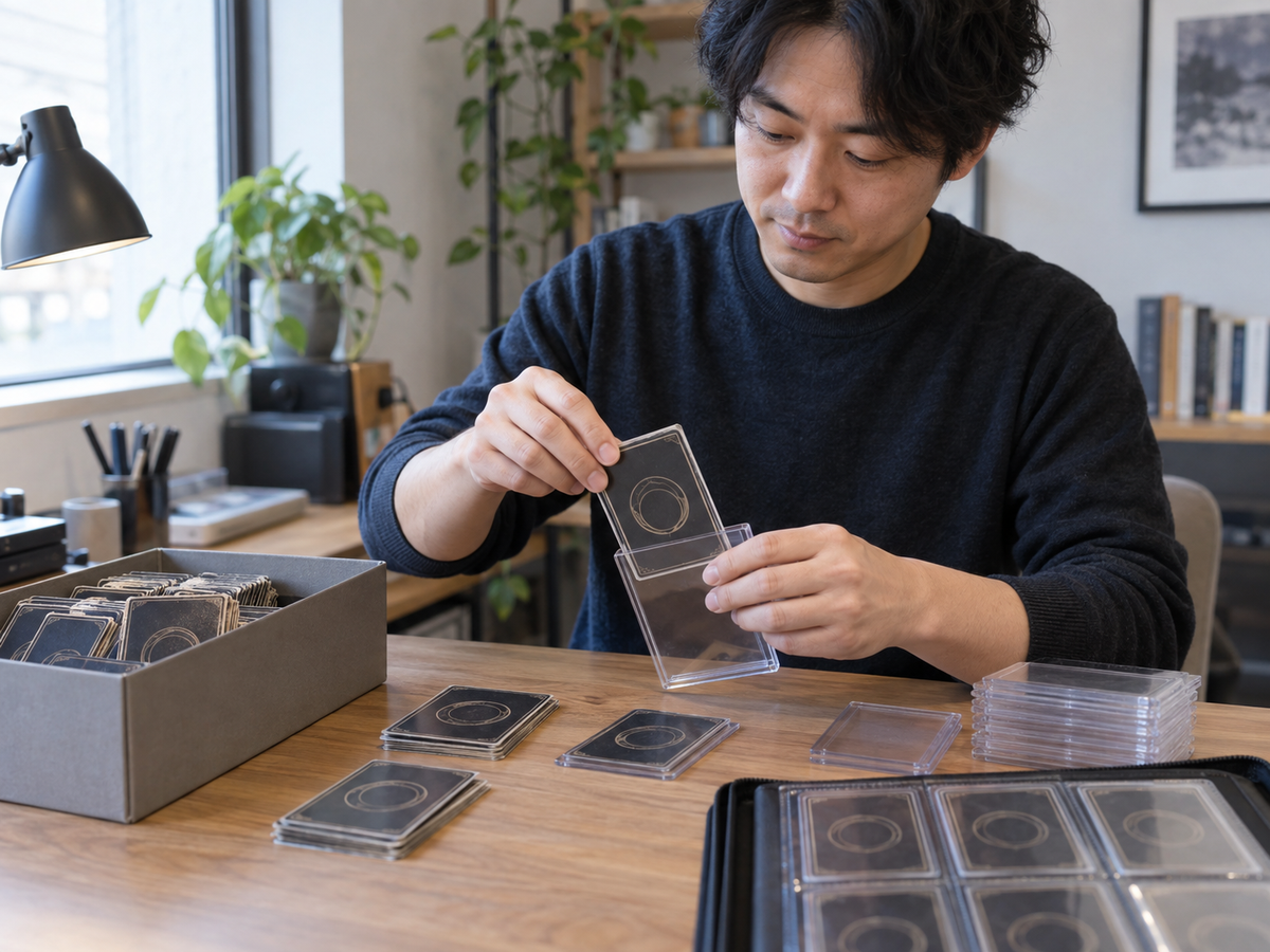 状態の良いカードを保護する場面