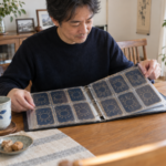 古いトレカをファイルで確認する場面