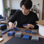 スリーブ入りトレカを整理する場面