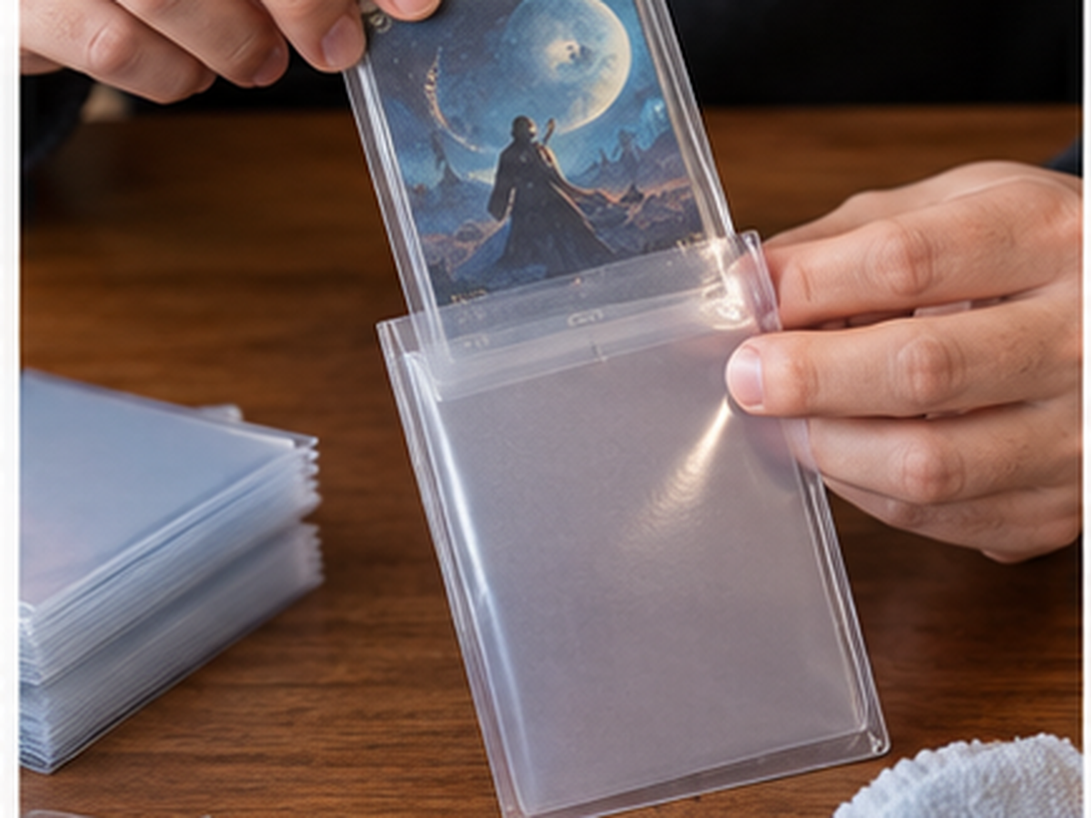 スリーブへ入れたトレカの付属品と保護