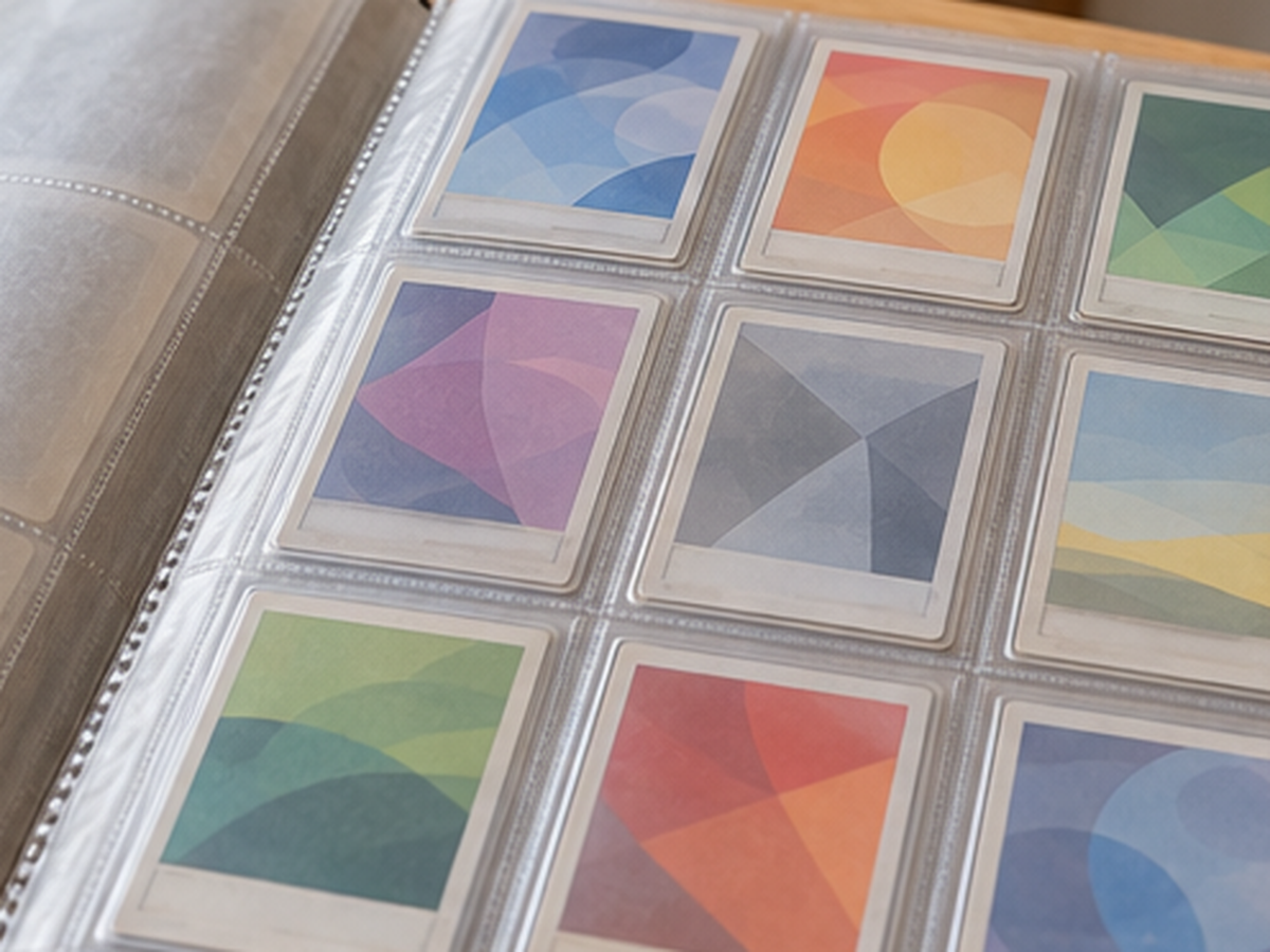 写真用アルバムの透明ポケットへ一枚ずつ入れて保管した売却予定のトレカの全体確認
